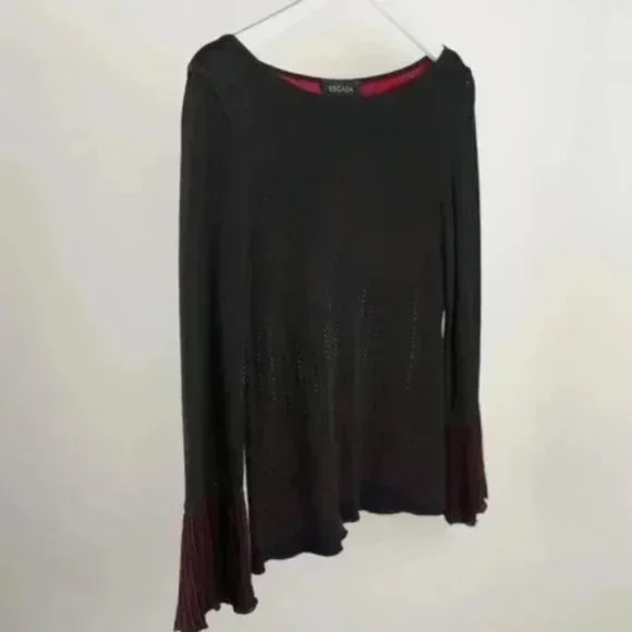Escada Black and Red Rhinestone Damask Top